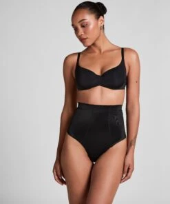 Hunkemöller String Taille Haute Avec Gaine Sculptante En Dentelle Scuba- Noir