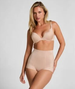 Hunkemöller Culotte Taille Haute Avec Gaine Sculptante En Dentelle Scuba- Beige