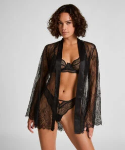 Hunkemöller Kimono Tout En Dentelle- Noir