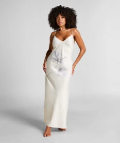 Hunkemöller Slip Dress Longue En Satin Floral- Blanc