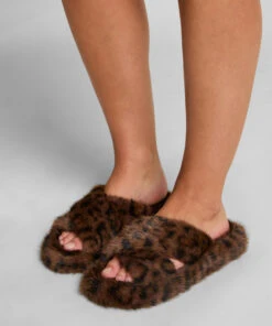 Hunkemöller Chaussons Fake Fur Leopard- Beige