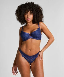 Hunkemöller String Jambe Haute Grace- Bleu