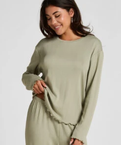 Hunkemöller Pyjama Top Loose Pointelle- Vert