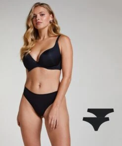Hunkemöller Lot De 2 String Kim Cotton- Noir